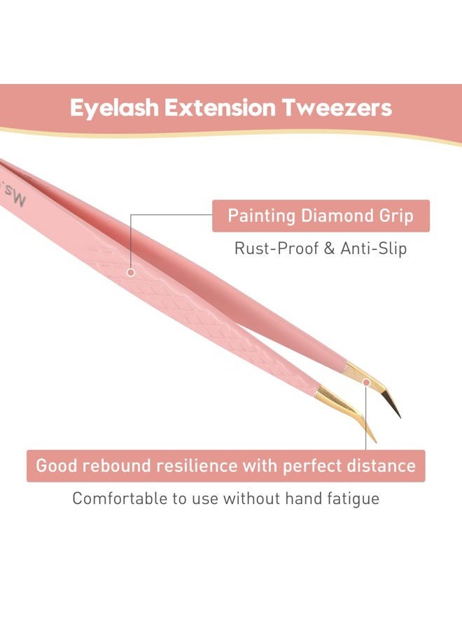 Ms.Queen Lash Tweezers for Eyelash Extensions,Precision 4Pcs Fiber Tip Grip 45 90 Degree Boot Dolphin Isolation Eyelash Tweezers Set (Boot+45 Degree+90 Degree+Curved) - Image 4